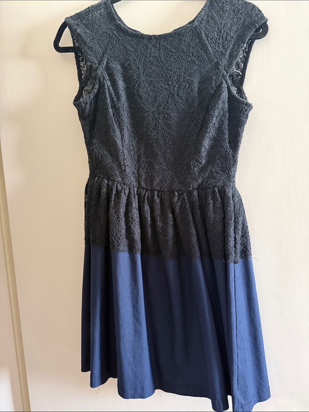 Emerald Sundae Black Lace Top with Navy Skirt Mini Dress